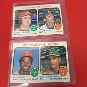 Lot Of Two 1972 Leaders Baseball Trading Cards. Strikeouts & Stolen Bases. A. L
